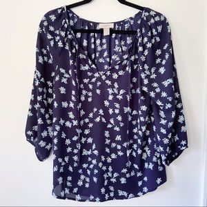 Loft Navy Floral Flowy Blouse Small